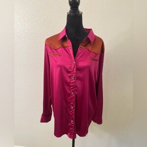 Elegant Fuchsia and Tan Button Down Shirt